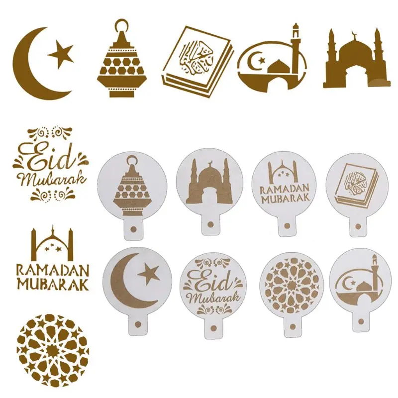 8 шт./компл. Eid Мубарак Рамадан пластиковый кофе круглый цветок спрей трафареты