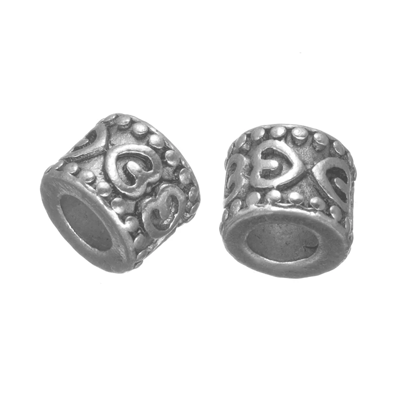 Модная тибетская Посеребренная сердечная трубка бусины с большим отверстием