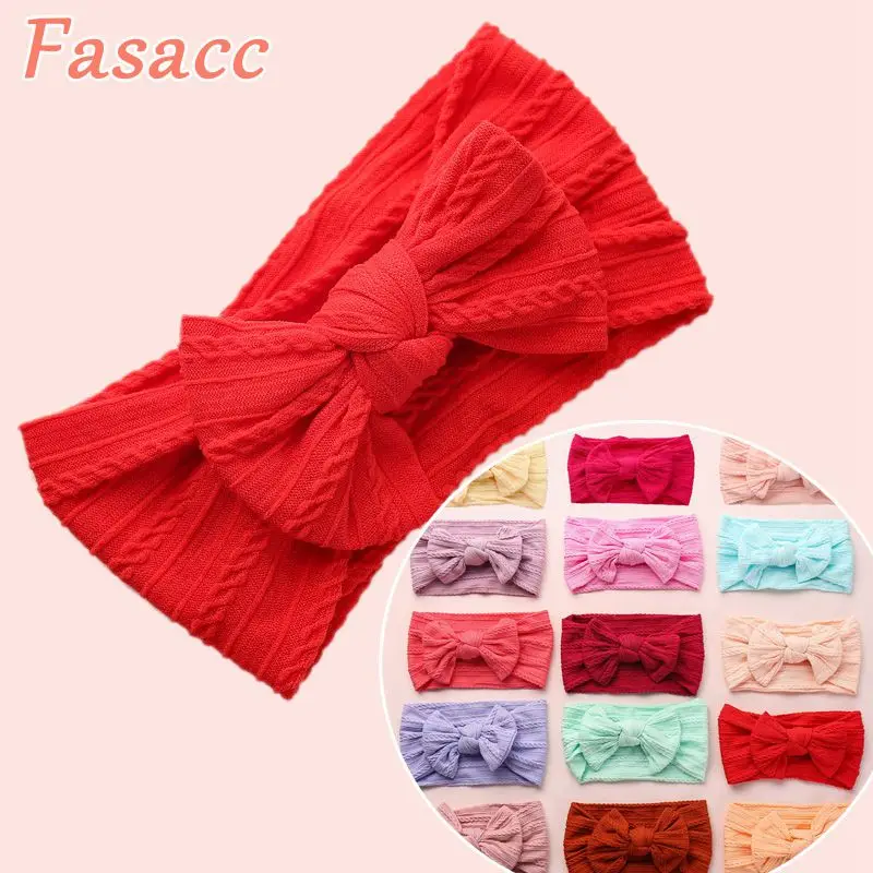 

FASACC Bowknot Elastic Baby Girl Headbands Soft Knotted Nylon Bows Hairband Sport Scrunchie Turban Kids Hair Accessories A282