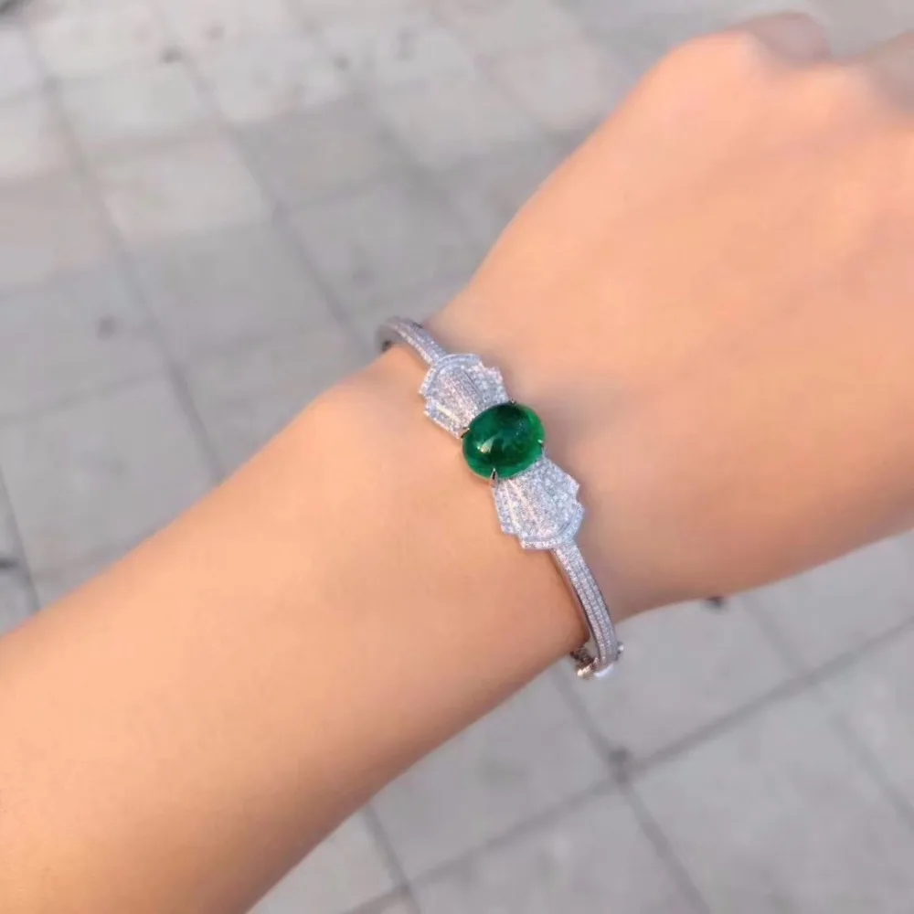 Emerald Bangle Fine Jewelry 18K Gold AU750 100% Natural Gemstones 4.91ct Love Jewellery Bangles for women | Украшения и