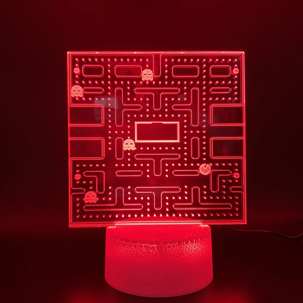 Игра PAC MAN 3D светодиодный Ночной светильник, украшение дома, классный детский Ночной светильник, яркая база, сенсорный датчик, Usb 3d ночник, Pacman