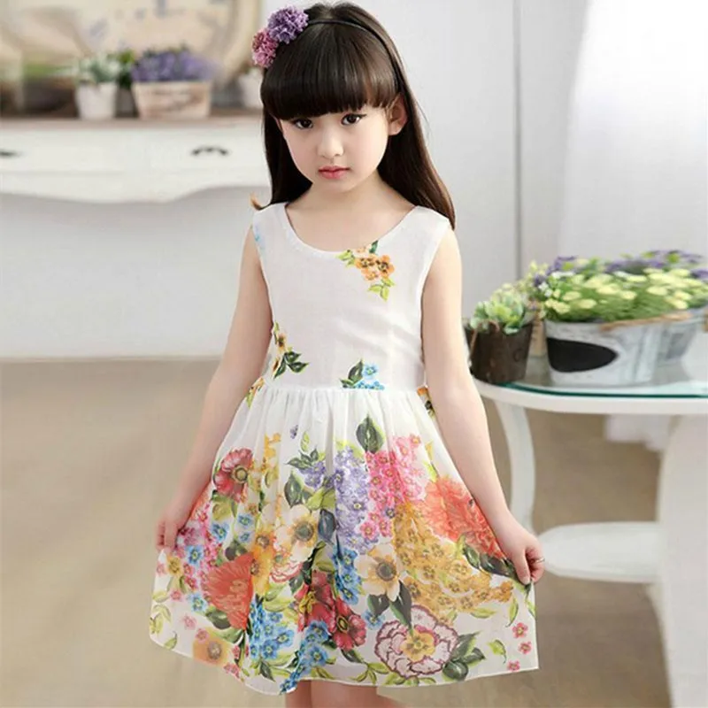

2017 New Summer Floral Bow Girl Dresses Girls Clothes Kids Formal Dress