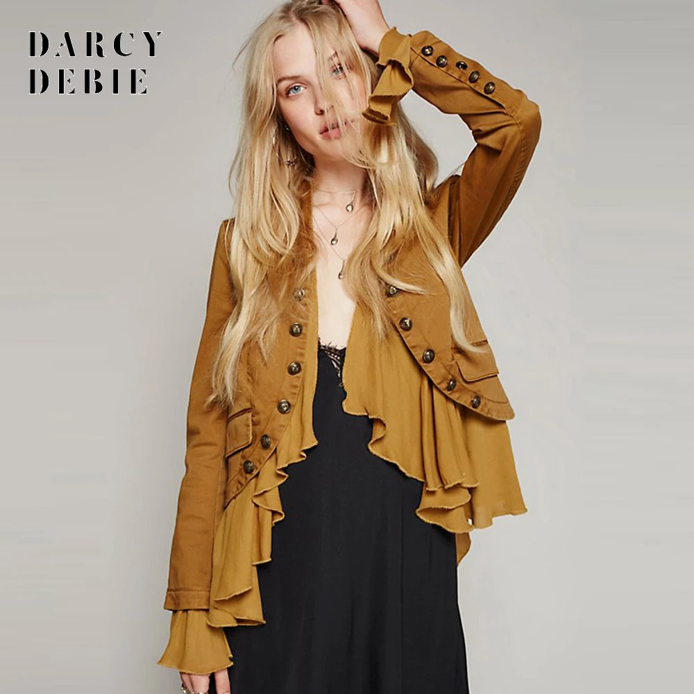 Darcydebie Для женщин куртка романтические оборочки с длинным рукавом Курточка