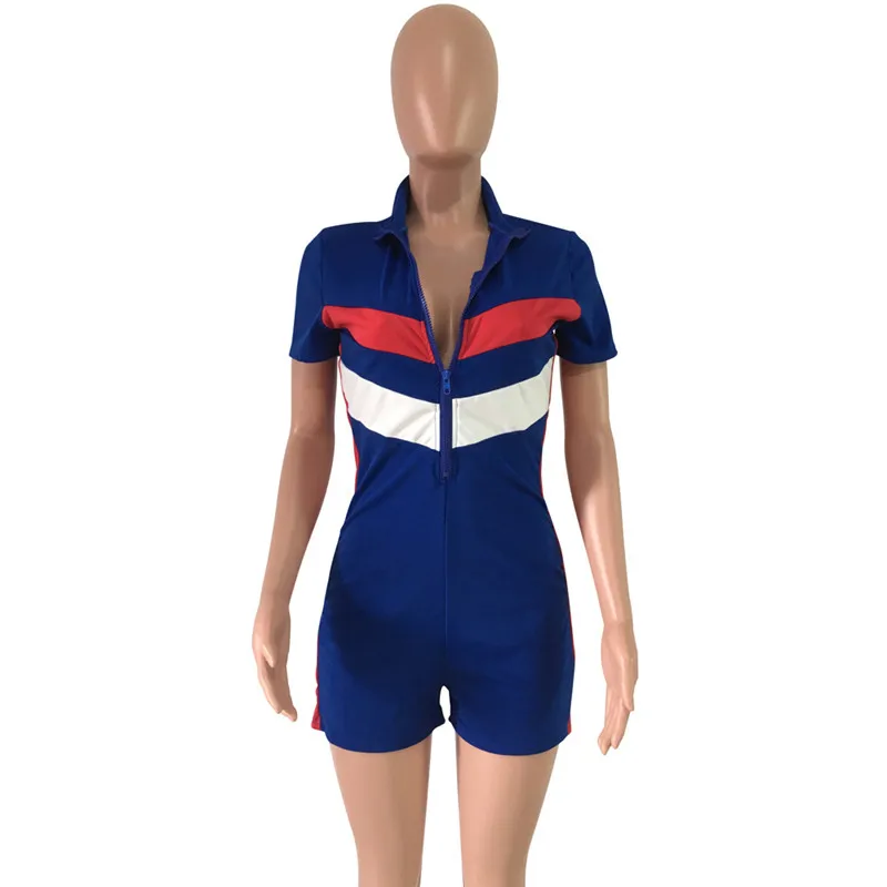 summer jumpsuit bodycon sexy bodysuit women red blue striped print short sleeve pants casual playsuits combinaison femme | Женская