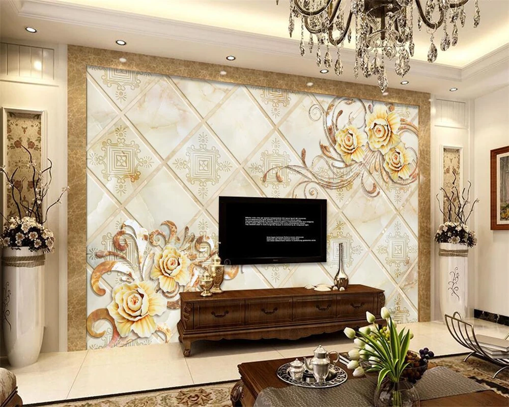 

Beibehang 3D Photo Wallpaper Romantic Relief Flower European Style Murray Bedroom Living Room Sofa TV Background Wallpaper mural
