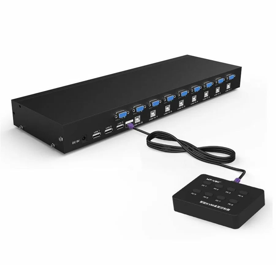 MT-VIKI 8 Port Smart KVM Switch Manual Key Press VGA USB Wired Remote Extension Switcher 1U Console with Original Cable 801UK-L |
