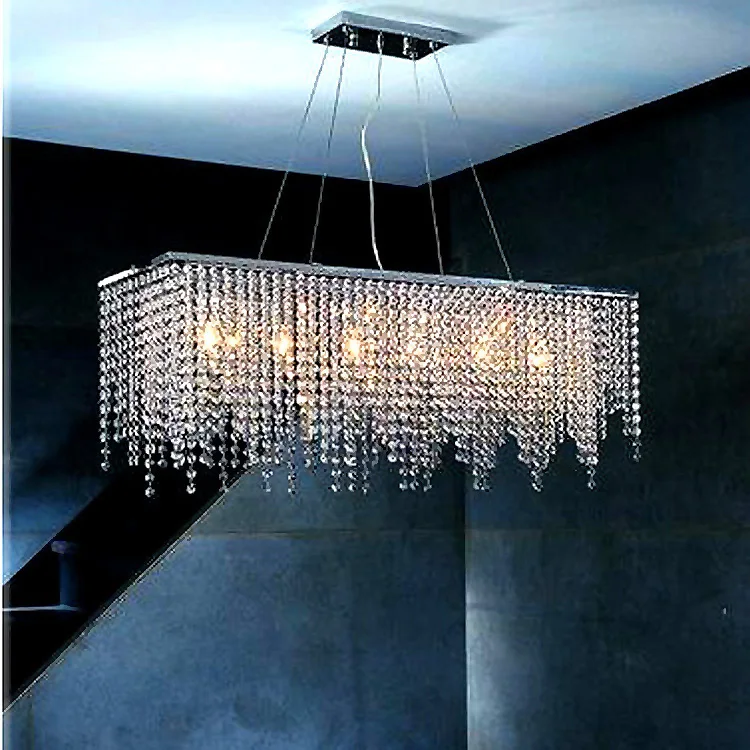 Restaurant Crystal Chandeliers Rectangular Hanging Line Lamp Modern Study Room Personality Living Room Led Dining Rooms Lamps