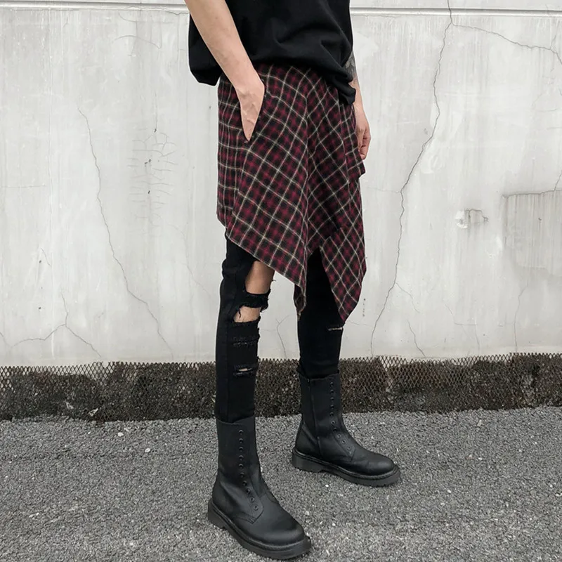 Новинка 2018 Мужская модная индивидуальная клетчатая юбка Повседневная тёмная для