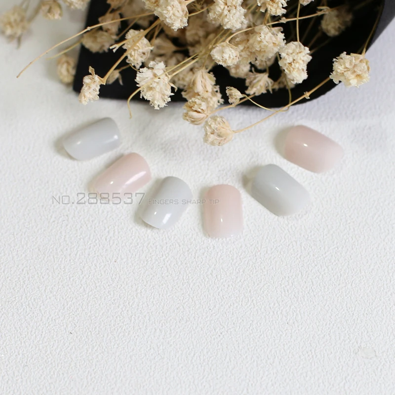 48 шт. поддельные ногти для маникюра серый светильник бежевый цвета|nail design short|nails