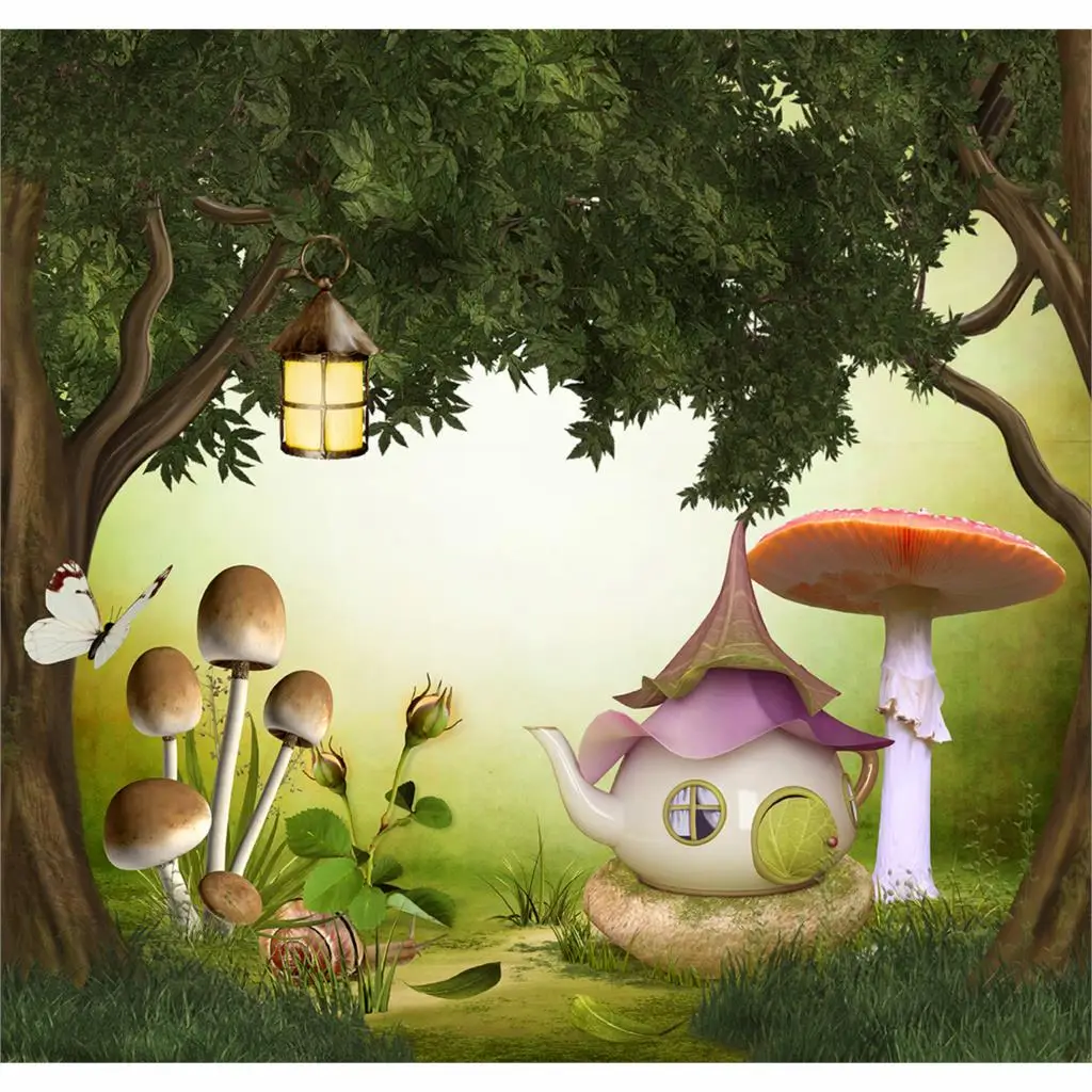 Allenjoy весенний фон для фотостудии чайник дом гриб Страна Чудес детский Фотофон