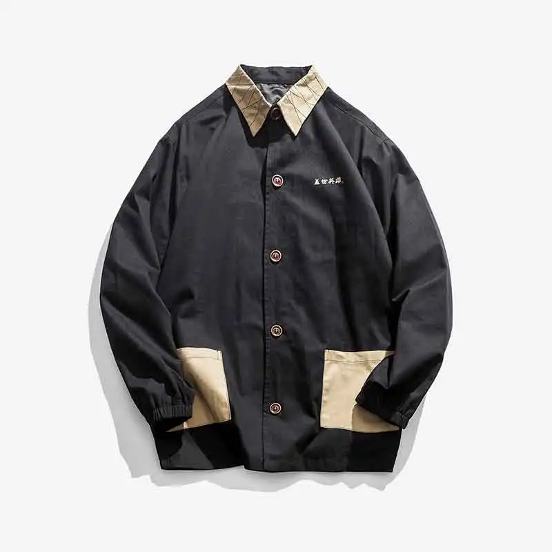 

MRDONOO Windbreaker men's long section of the print personality shirt autumn loose retro Chinese style men's jacket tide JK15