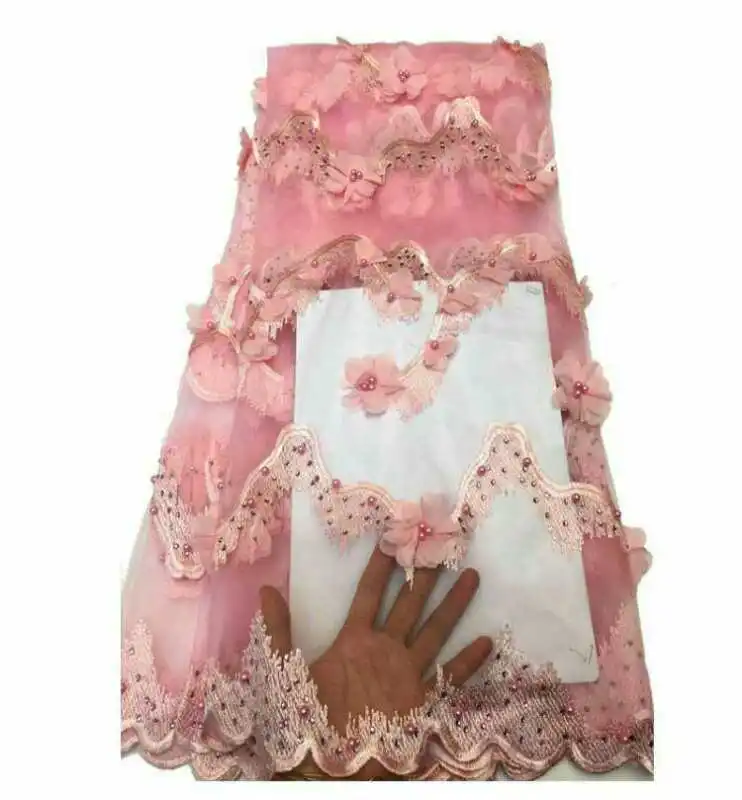 Nigerian Lace Fabric 2019 High Quality 3D Flowers Tulle French Plenty Beaded green FFHD55 | Дом и сад