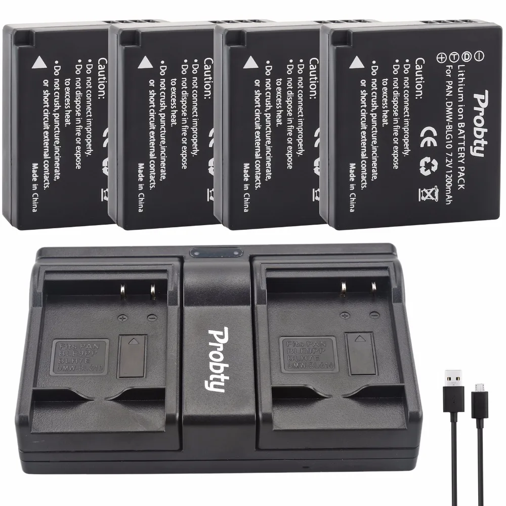 4Pcs DMW-BLG10 DMW BLG10 Battery + USB Dual Charger for Pana
