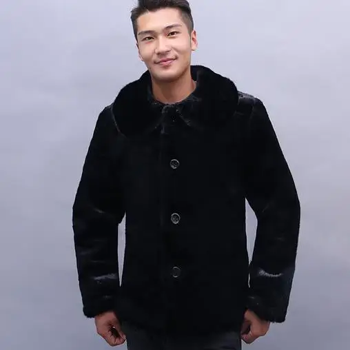 Men Faux Fur Coat 2019 Winter Furry Fox Mink Overcoat Black Collar Outerwear thicken Oversized Jackets WR760 | Мужская одежда