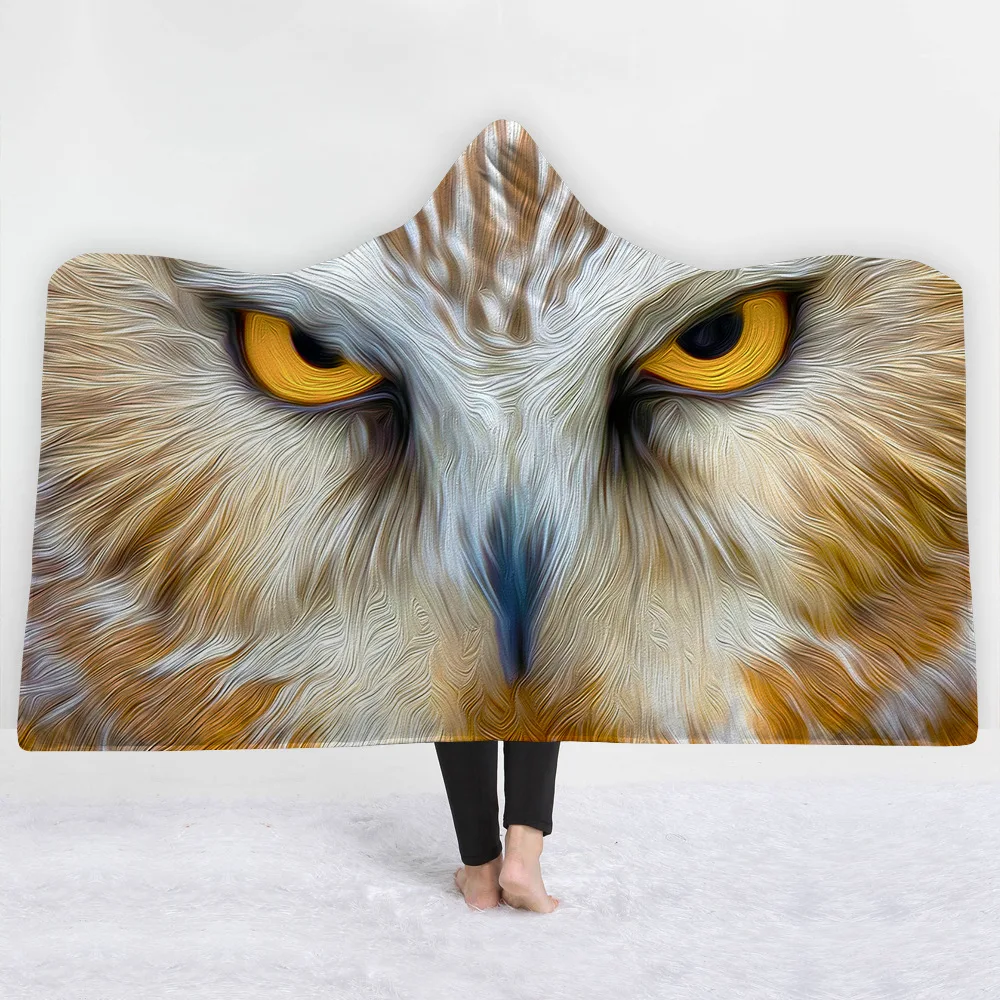 3D животное Монстр с капюшоном одеяло Шерпа флис Сова носимые плюшевые пледы на