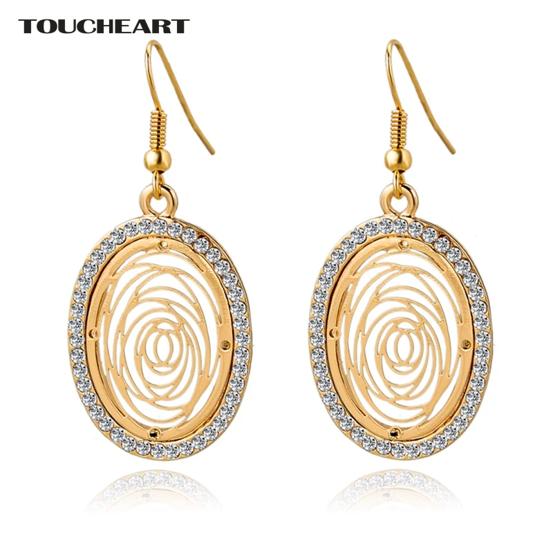 

TOUCHEART Crystal Flower Piercing Vintage Earrings With Stones For Women Big Gold color Earrings Fashion Jewelry Indian Gifts