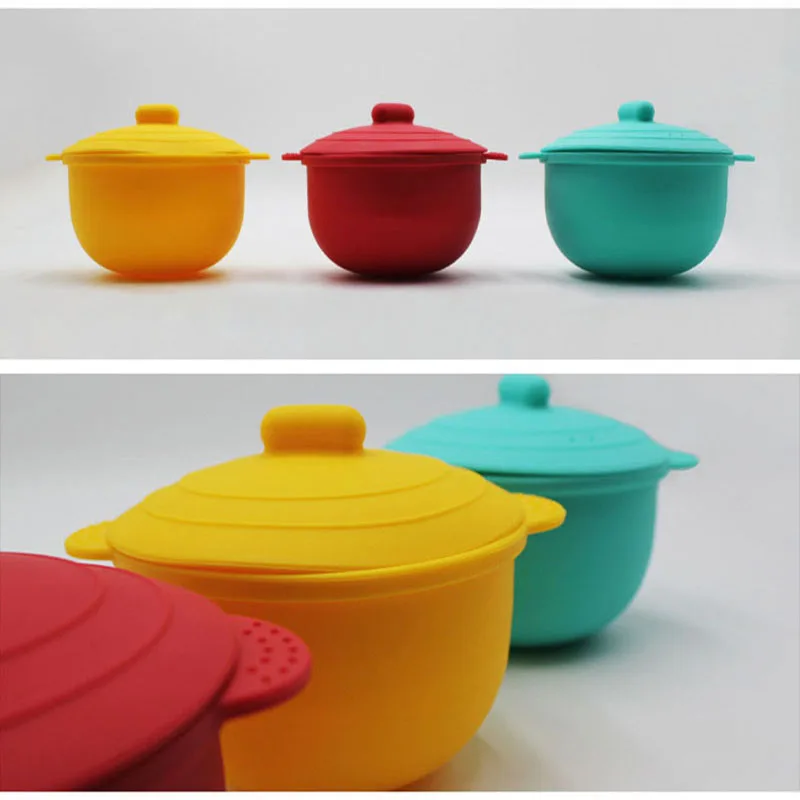 Baby Food Supplement Tableware Portable Children's Travel Folding Silicone Bowl With Lid | Дом и сад