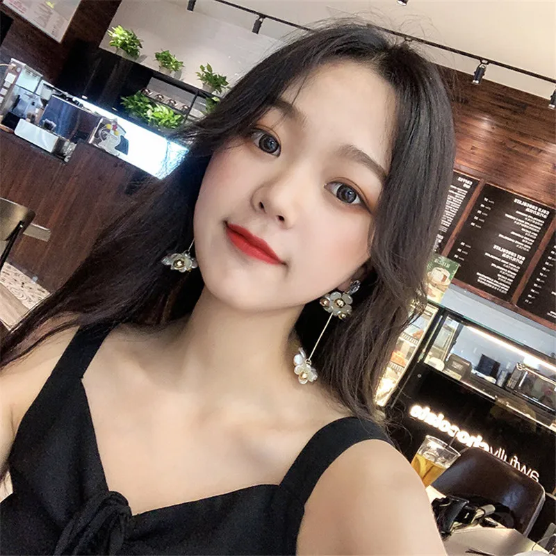 FYUAN Корея большие хрустальные Висячие серьги для женщин 2019 длинные жемчужные