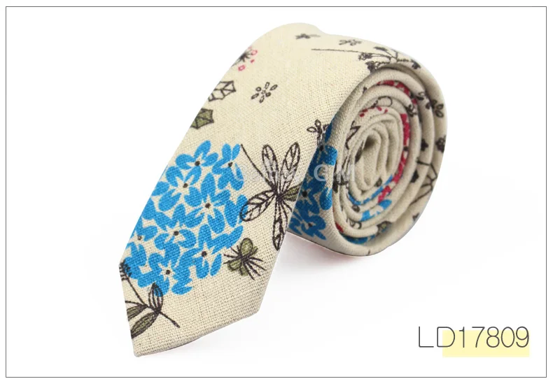 Fashion Neck Tie For Men Floral Linen Ties for Wedding Party Print Narrow Neckties Casual Mens Retro Neckwear Male Cotton Ties - Цвет: LD17809