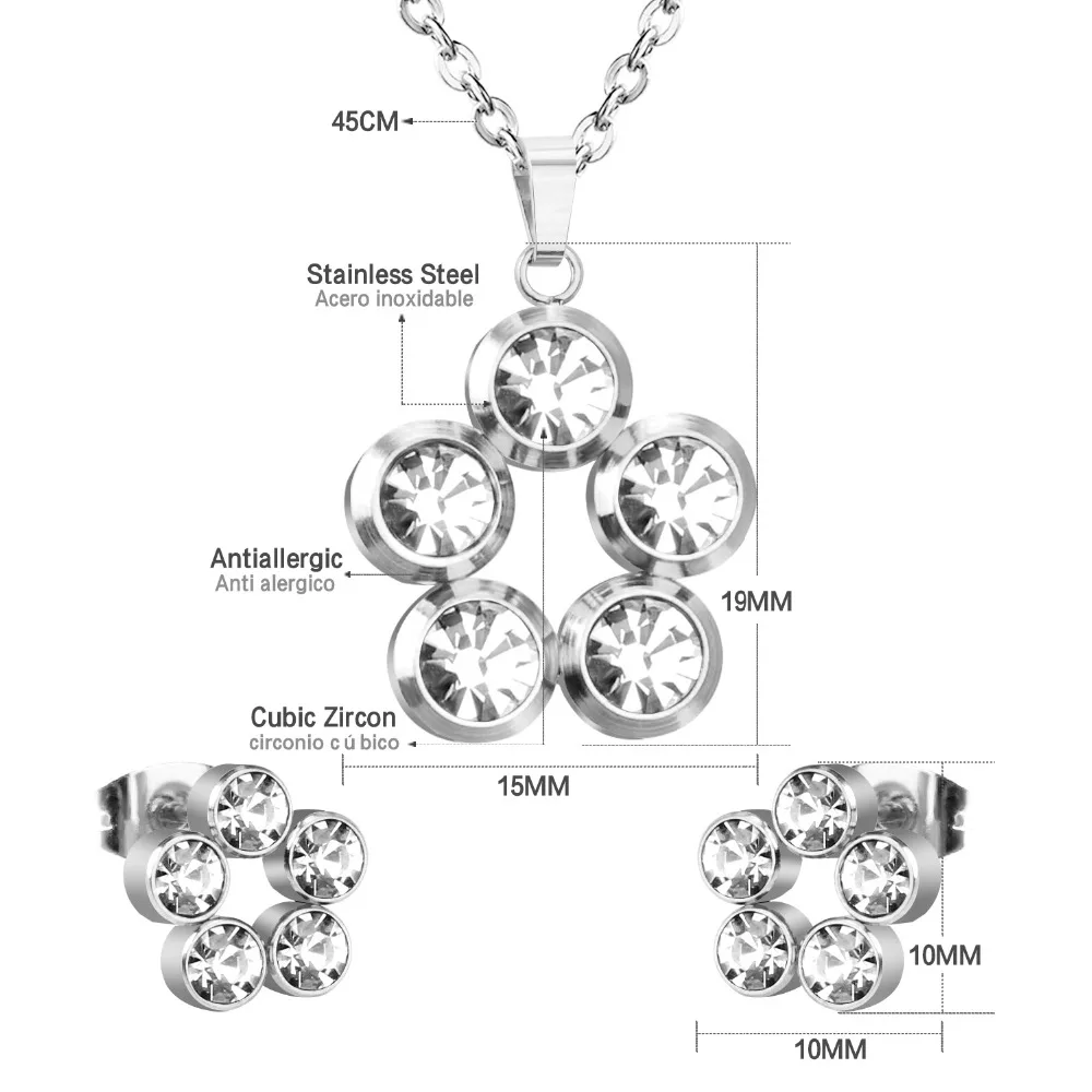 Комплект из колье и серёг нержавеющей стали с фианитом|jewelry sets|pendants stainless steel