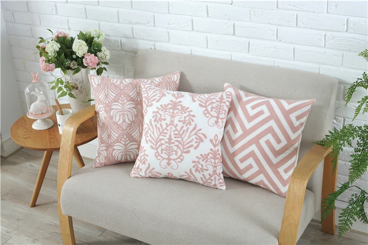 Home Decor вышитые подушки крышки серый розовый геометрический парусина хлопок площадь вышивки наволочка 45x45 см