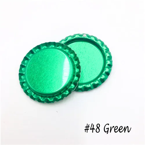48-Green 100 шт./лот высокое качество обе стороны цветные Приплюснутые крышки для бутылок с отверстием плоские крышки для бутылок Diy ремесла и ювелирные аксессуары - Цвет: 48-Green