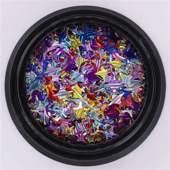 Colorful 1 коробка для ногтей голографические блестки Золото Серебро четыре угла звезды лазер многоцветный дизайн ногтей 3D Маникюр украшения - Цвет: Colorful
