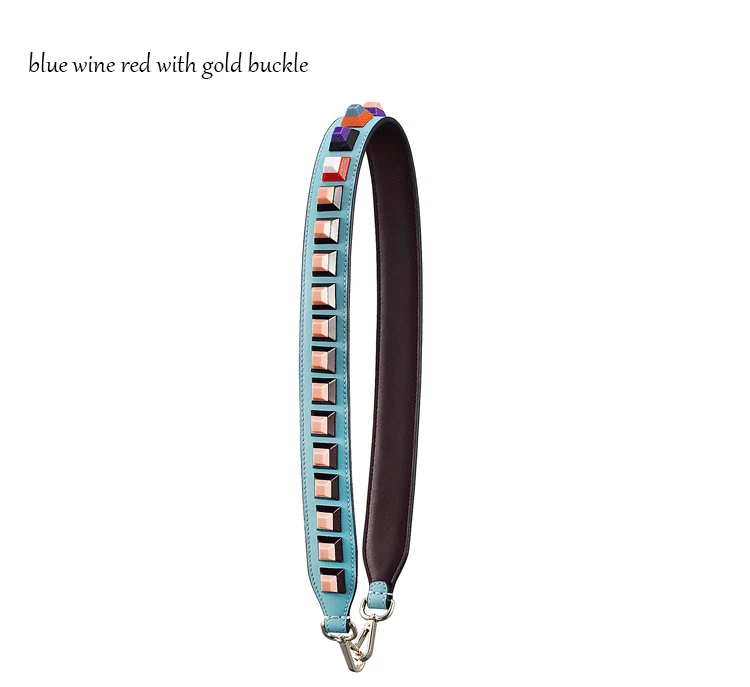 blue wine red stud g Новинка, женские сумки из натуральной кожи, сумка на ремешке, шикарная сумка с заклепками, ремень, цветочный и простой дизайн, легко застёгивающийся M2016 - Цвет: blue wine red stud g