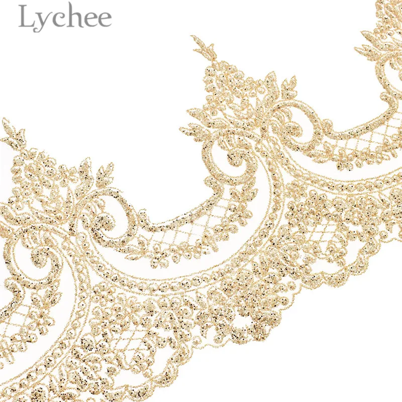 Lychee 1 ярд золотые блестки кружева отделка Кристалл полые ленты DIY Швейные