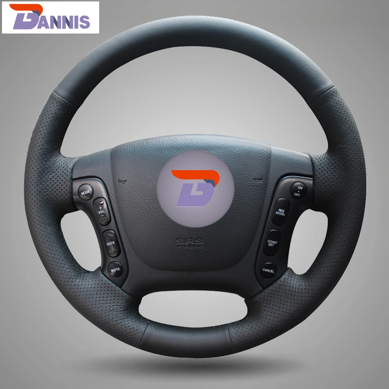 

BANNIS Black Artificial Leather DIY Hand-stitched Steering Wheel Cover for Hyundai Santa Fe 2006-2012