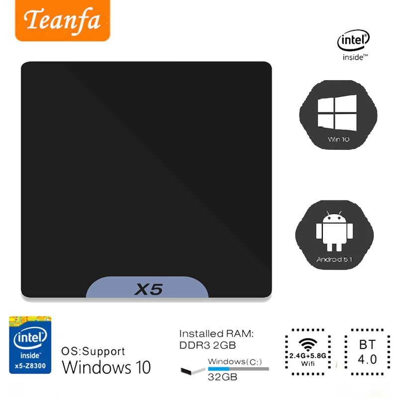 Приставка для ТВ Intel Atom X5 Z8350 Windows 10 Android tv box 4 ядра 2 ГБ Оперативная память 32