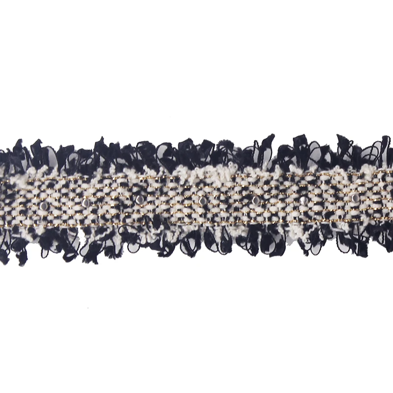 10 ярдов бисером черный белый кружева ленточная отделка бахромы аппликация Ткань