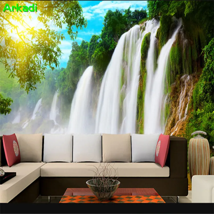 Custom Mural Forest Waterfall Landscape Wallpaper 3D Seamless Sofa TV Living Room Bedroom Background | Обустройство дома