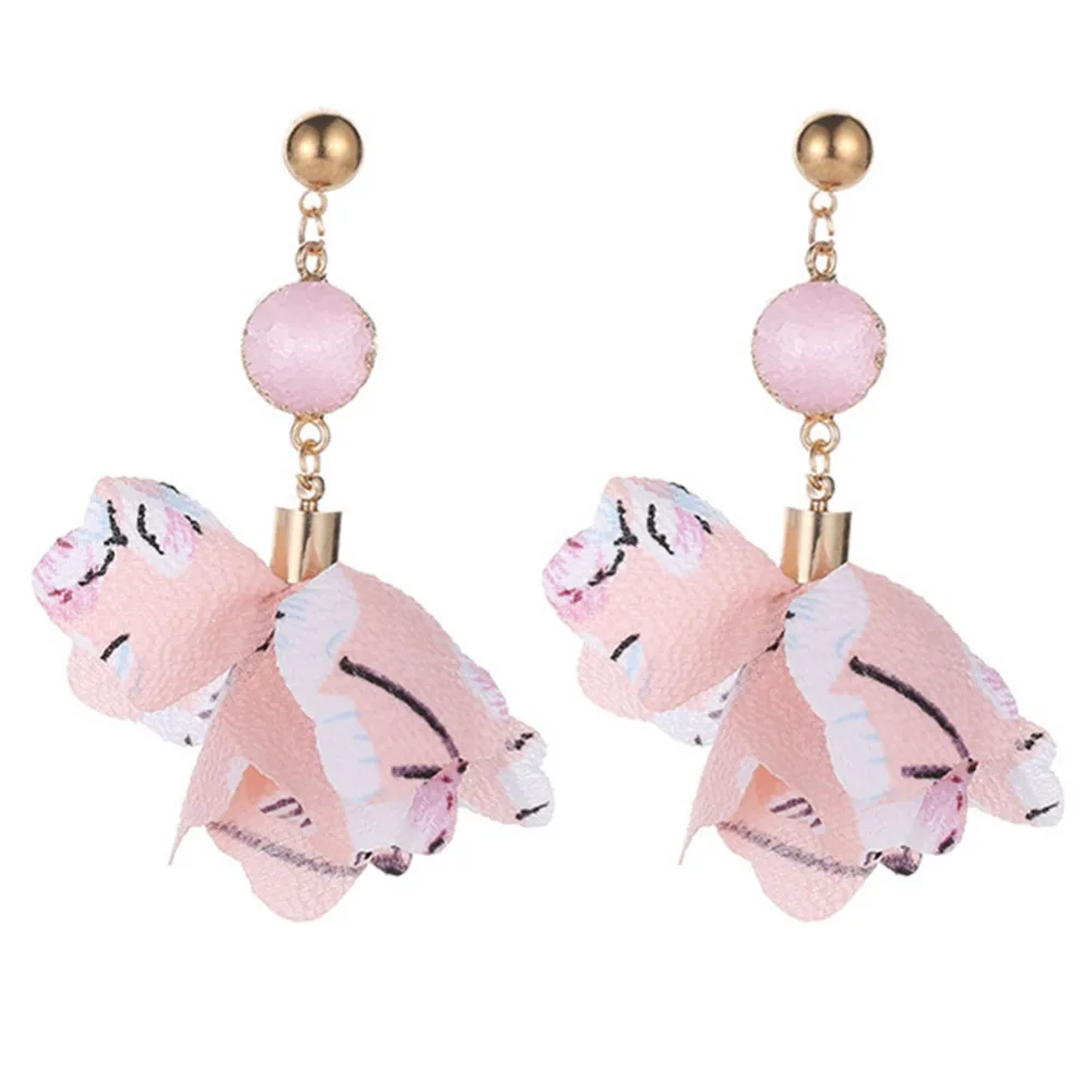 Новый 2018 многослойная ткань шифон цветочные лепестки падение серьги длинные