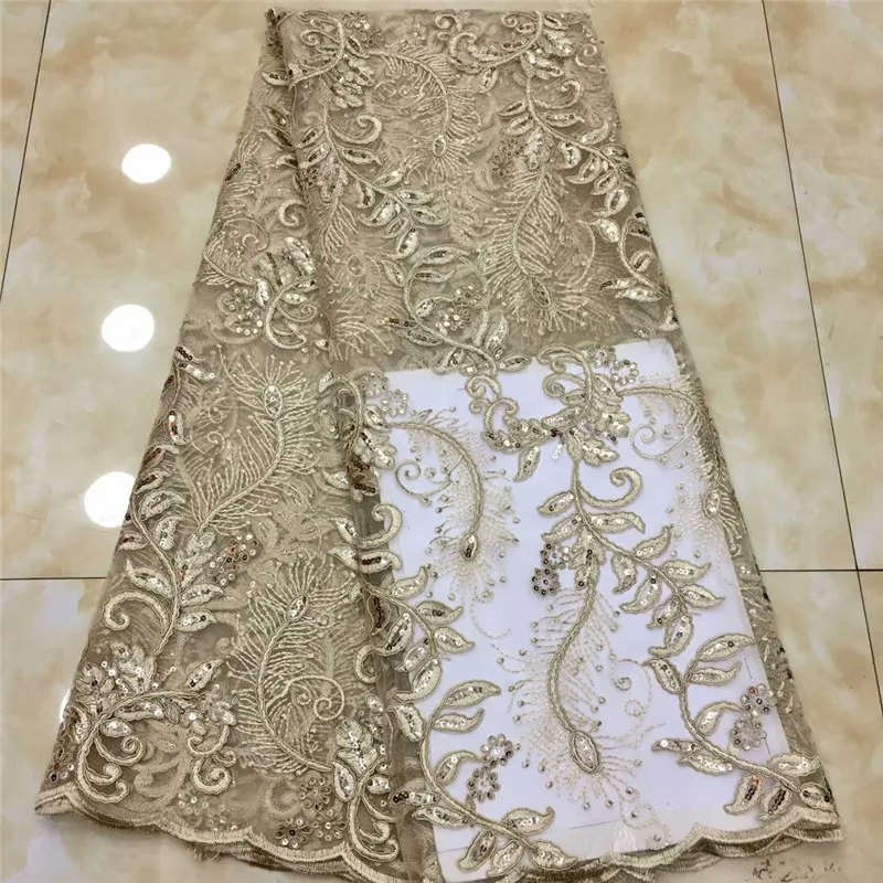 

2019 New arrive Pretty African lace fabric with sequins embroidery french tulle lace fabric available 5 yards per lot xz65-2703