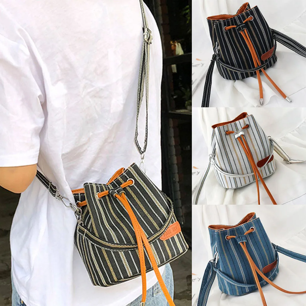 Женская модная сумка-ведро сумка через плечо в полоску Повседневная