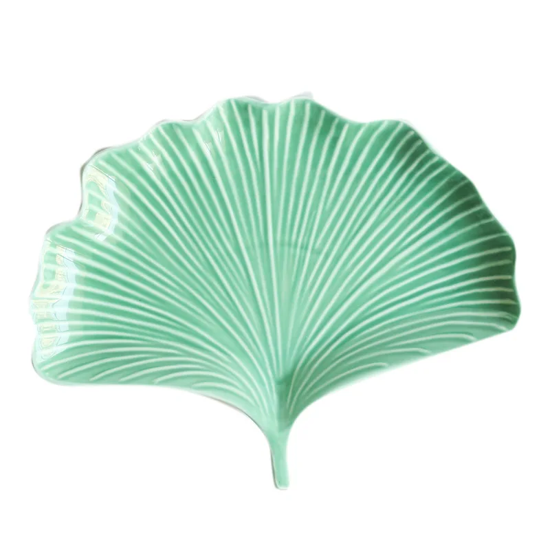 Креативная керамическая тарелка с листьями фарфоровая конфетная закуска