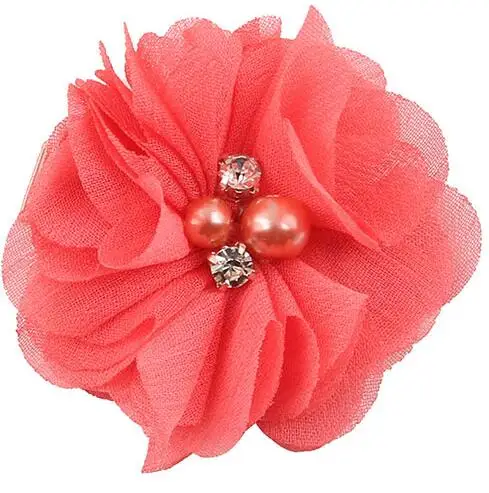 Арбузно-красный 18 шт Pearl Rhinestone шифон цветы аксессуары для волос ручной работы букет цветы оформление нет заколки для оголовье T172 - Цвет: Арбузно-красный