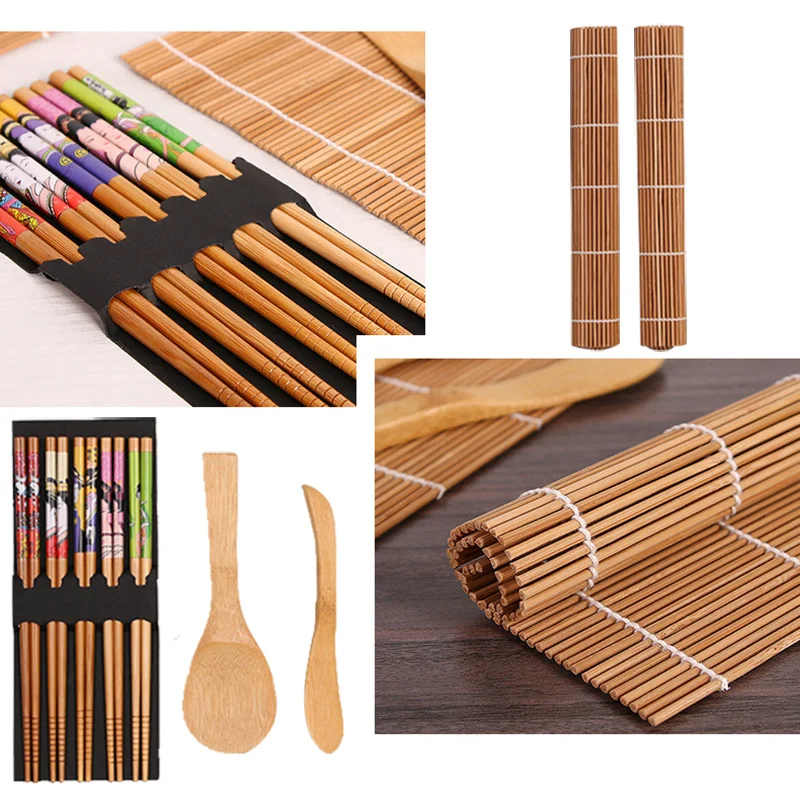 Hoomall 5pcs/set Sushi Tool Making Kit Roll Cooking Tools Handmade Japanese DIY Bamboo Maker Rice Mold Kitchen Accessories | Дом и сад