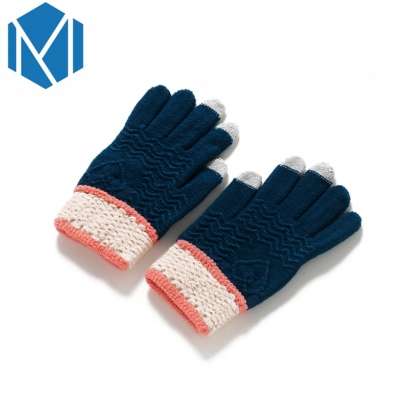 Женские зимние перчатки с оплеткой повседневные Лоскутные для девочек теплые