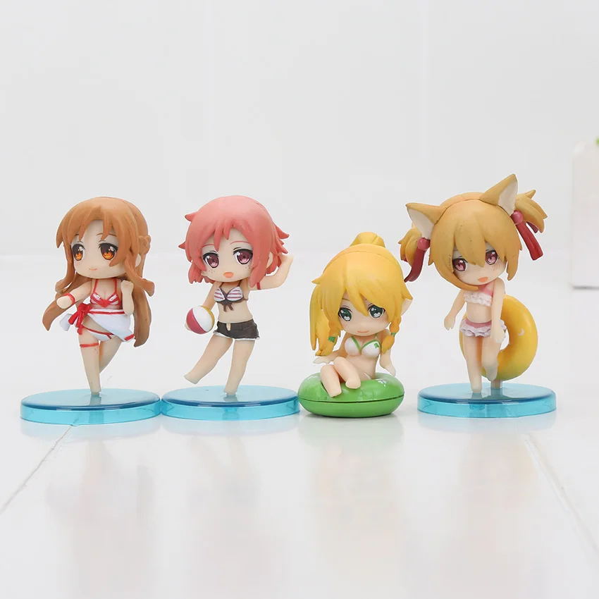 6 см 4 шт./компл. симпатичный Меч Art Online Набор фигурок(SAO), Kirito Asuna niitengo ver ПВХ игрушки - Цвет: blue base opp bag
