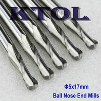 5x17mm 2 flutes ball nose tungsten carbide end mill set engraving bits tools spiral cutters for 3d woodworking cnc router 5pcs