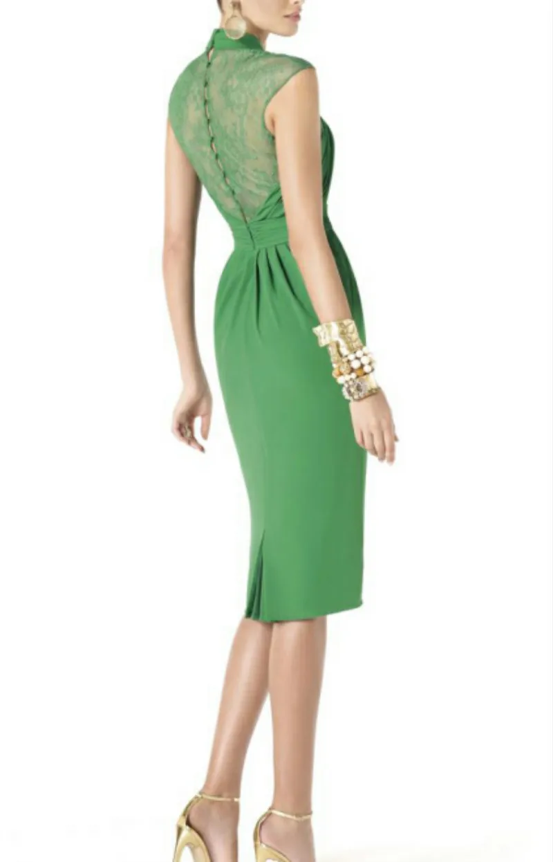 Оболочка Бисероплетение зеленое кружево Мать невесты платье с короткими