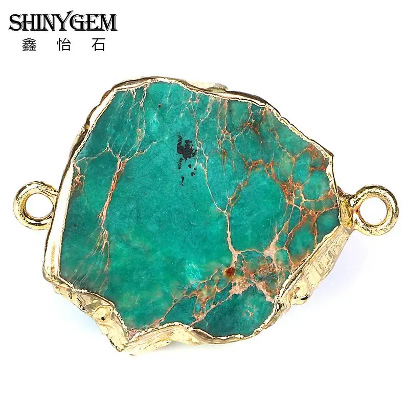ShinyGem нерегулярные Jaspers камень Кулон Разъем Подвески чакра натуральный камень подвеска Маятник для DIY ювелирных изделий - Окраска металла: Green