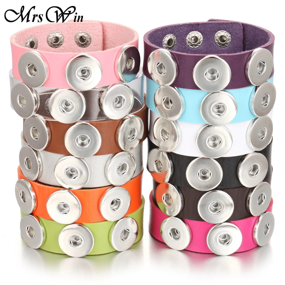 Оптовая продажа женский и мужской кожаный браслет с тремя кнопками 12 цветов -