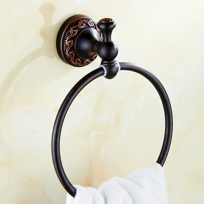 Towel Ring only Резные цветы серии черненое медное полотенце Аксессуары для ванны полка полотенце бар держатель бумаги ткань крюк мыльница держатель чашки - Цвет: Towel Ring only