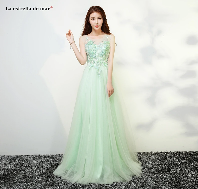 Vestido dama de honor boda2019 новое платье подружки невесты из тюля с открытой спиной и кристаллами Алина мятно-зеленого цвета длинное платье abiti damigelle