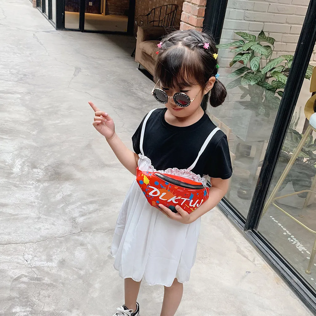 Children Waist Packs Bags Small Canvas Chest Bag Kid Boy Girl Graffiti Purse Belt Waist Bag Shoulder Messenger Crossbody Bags