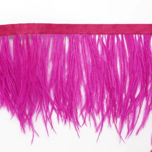 Fuchsia 1 м/лот, разноцветный длинный Плюмаж из страусиного пера, бахрома, отделка из перьев, боа, в полоску, для праздничной одежды, аксессуары 8-10 см - Цвет: Fuchsia