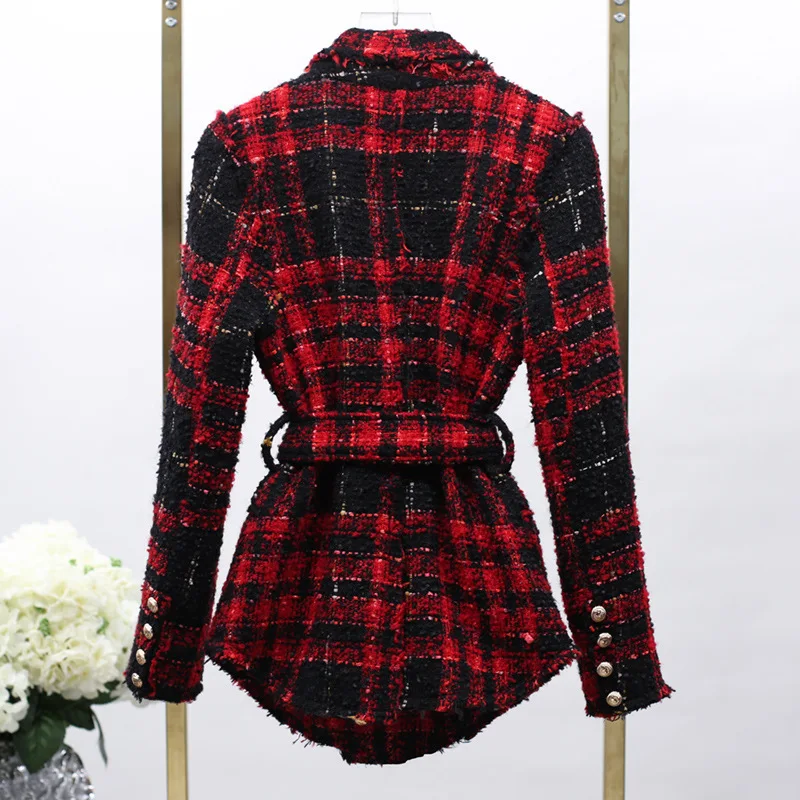 Женский твидовый блейзер с поясом роскошный двубортный Блейзер красного и